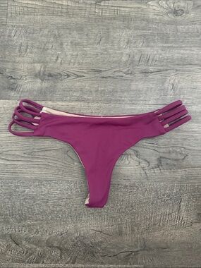 Midori Purple Strappy Bikini Bottom with Cream Pineapple Lining